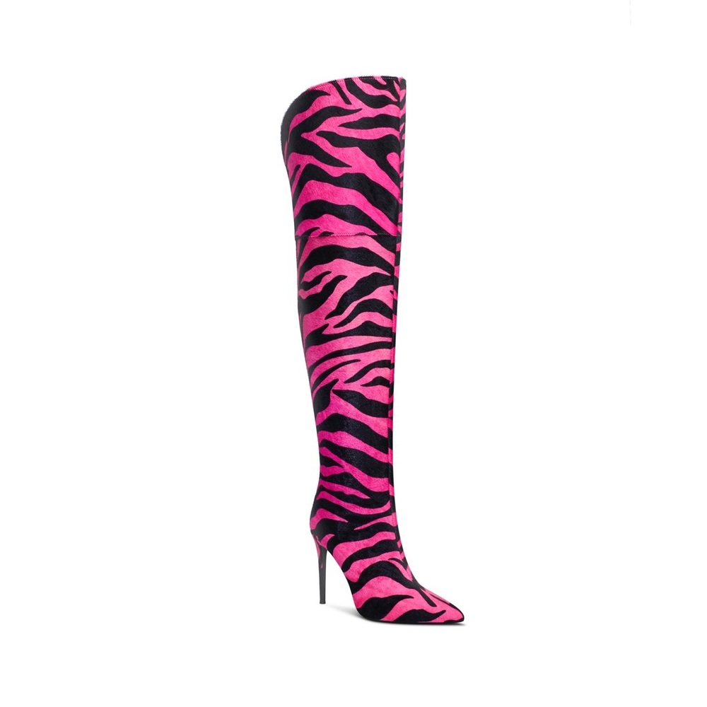 Pink and Black Zebra Print Over-the-Knee Boots